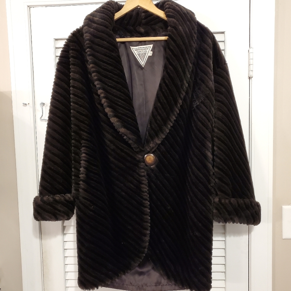 Vintage J Percy Marvin Richards Womens Fur Coat Black Brown Sz Small